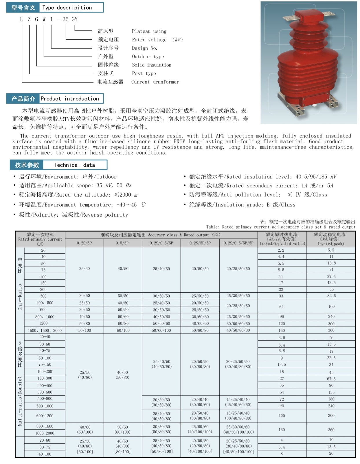 LZGW1-35GY系列电流互感器