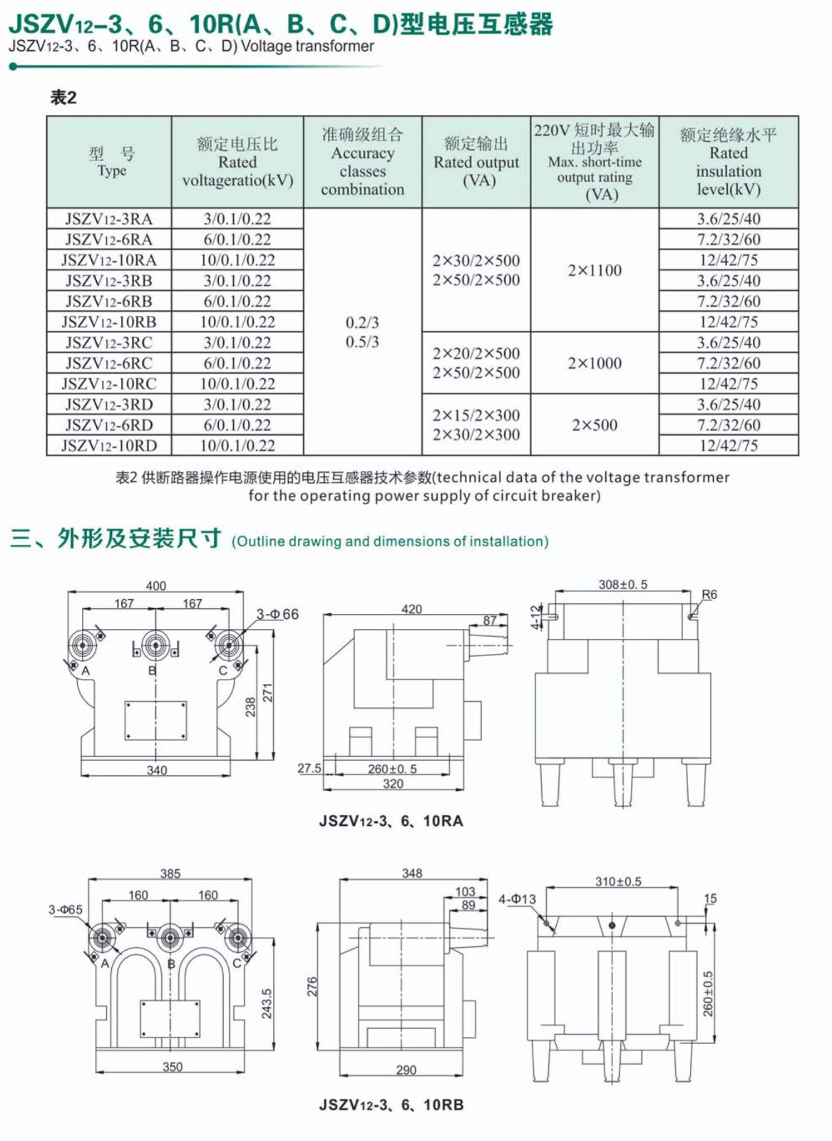 JSZV12-10R型电压互感器