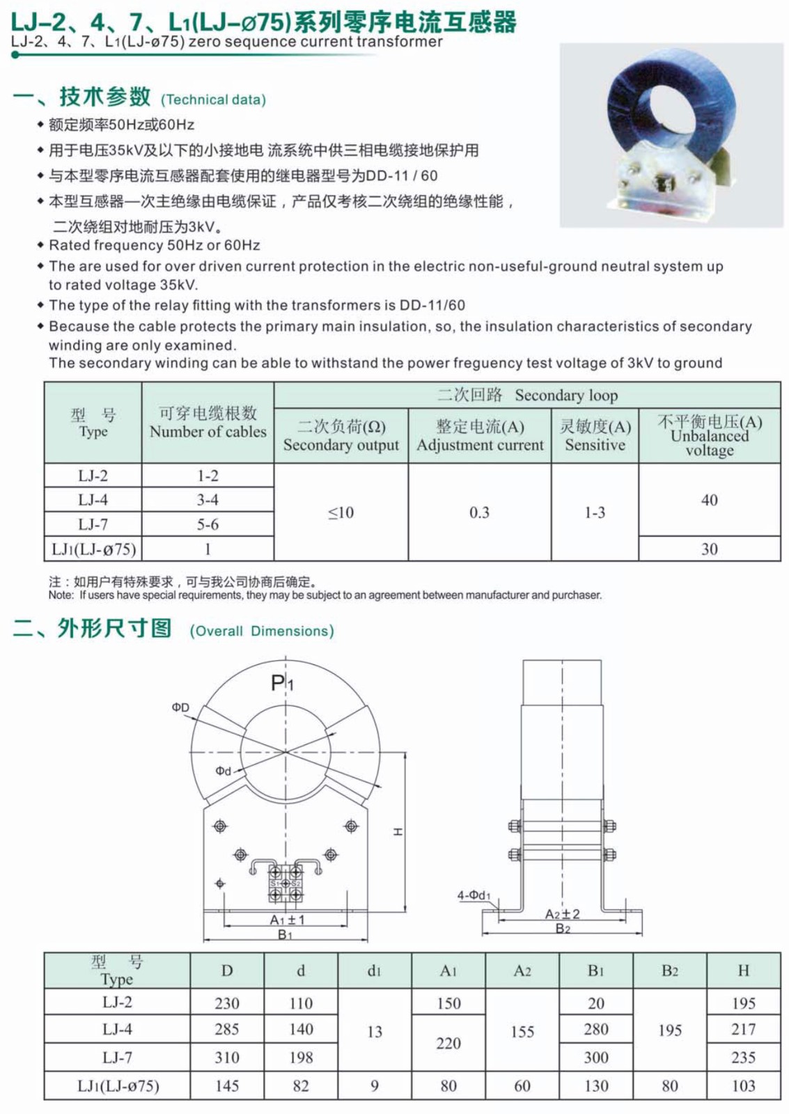 零序电流互感器LJ系列