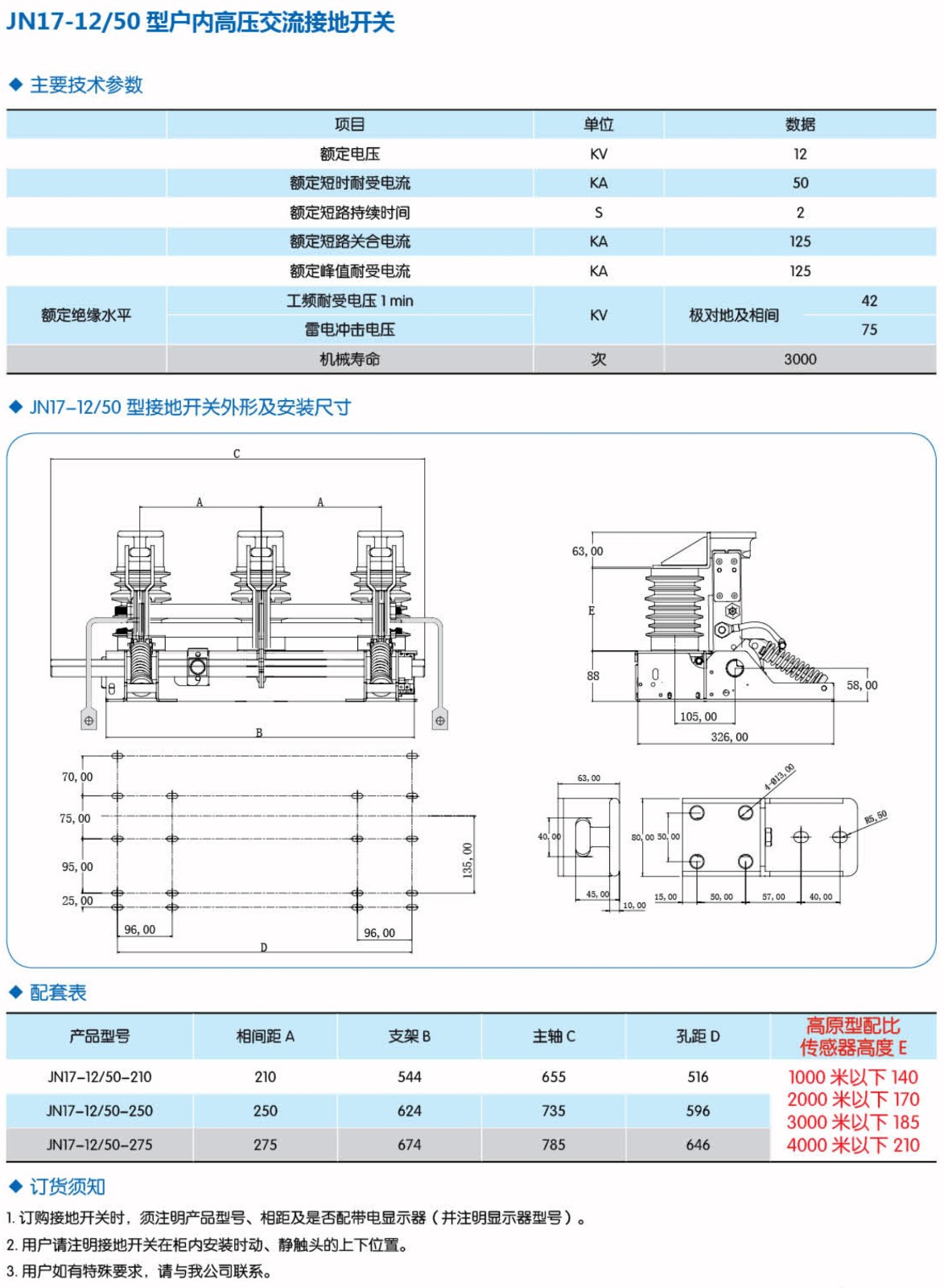 JN17-12/50户内高压接地开关