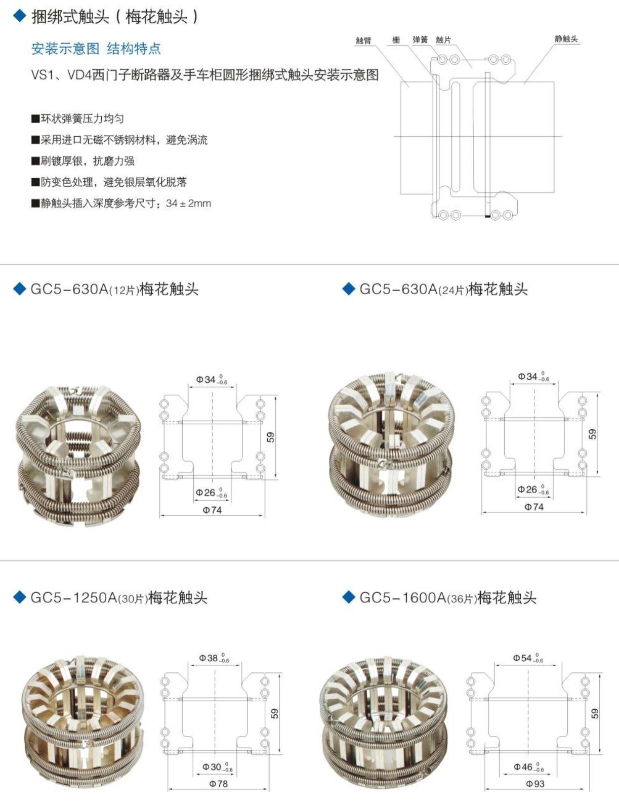 断路器动静触头（梅花触头、捆绑式触头、扁触头）GC5系列