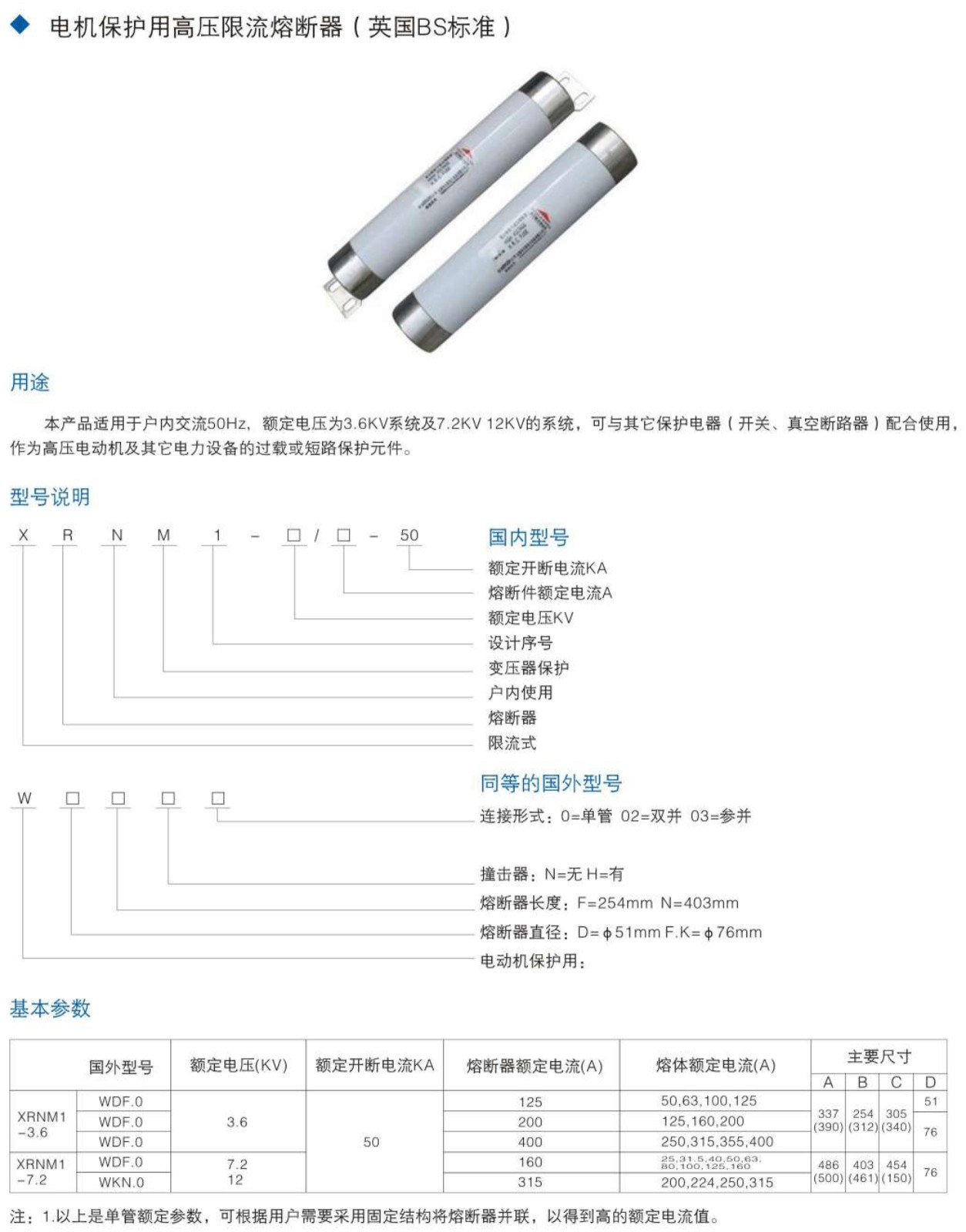 电机保护高压限流熔断器（英国BS标准）