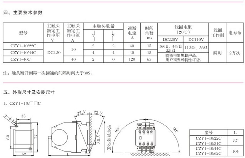 CZY1-C系列瞬时工作直流接触器